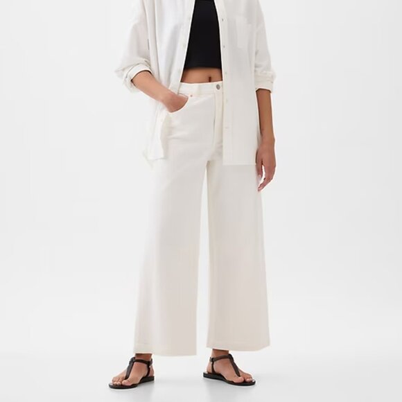 NWT GAP sz 27 / 4 Optic White High Stride Wide-Leg Ankle Jeans 90's - Picture 1 of 7